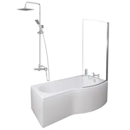 Ceramica P 1700 Right Shower Bath With Chrome Square Thermostatic Mixer Shower & Side Panel