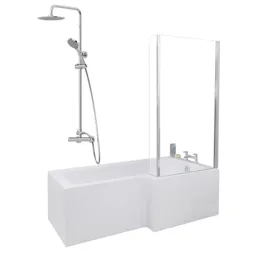 Ceramica L 1700 Right Shower Bath With Chrome Round Thermostatic Mixer Shower & Side Panel