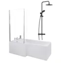 Ceramica L 1700 Left Shower Bath With Black Round Thermostatic Mixer Shower & Side Panel
