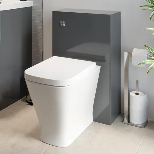 Regis Grey Gloss Concealed Cistern Unit & Marseille Toilet - 500mm Width (215mm Depth)