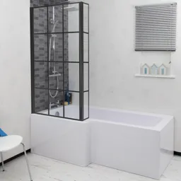 Ceramica L Bath Bundle 1500mm Left Hand - Including Black Grid Shower Screen and Front Bath Panel