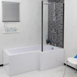 Ceramica L Bath Bundle 1500mm Right Hand - Including Black Shower Screen and Front Bath Panel
