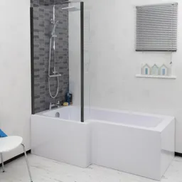 Ceramica L Bath Bundle 1600mm Left Hand - Including Black Shower Screen and Front Bath Panel