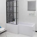 Ceramica L Bath Bundle 1600mm Left Hand - Including Black Grid Shower Screen and Front Bath Panel