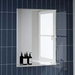 Alpine Lucis Rectangular Bevelled Edge Bathroom Mirror with Glass Shelf - 800 x 600mm