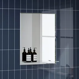 Alpine Lucis Rectangular Bevelled Edge Bathroom Mirror with Glass Shelf - 600 x 450mm