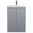 Vasari Silk Grey Floor Standing Door Vanity Unit & Mid Edge Basin - 600mm Width