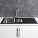 Sauber 1.5 Bowl Kitchen Sink with Black Glass Surround and Right Hand Drainer