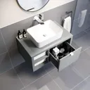 Vitusso Concrete Wall Hung Vanity Unit & Croix Gloss White Countertop Basin with Shelf - 800mm LH