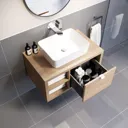 Vitusso Wood Wall Hung Vanity Unit & Croix Gloss White Countertop Basin with Shelf 800mm LH