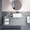 Vitusso Concrete Wall Hung Vanity Unit & Croix Gloss White Countertop Basin with Shelf 1100mm LH