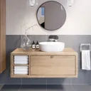 Vitusso Wood Wall Hung Vanity Unit & St Tropez Gloss White Countertop Basin with Shelf 1100mm LH