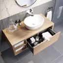 Vitusso Wood Wall Hung Vanity Unit & St Tropez Gloss White Countertop Basin with Shelf 1100mm LH