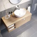 Vitusso Wood Wall Hung Vanity Unit & St Tropez Gloss White Countertop Basin with Shelf 1100mm LH