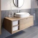 Vitusso Wood Wall Hung Vanity Unit & Lorient Gloss White Countertop Basin with Shelf 1100mm LH