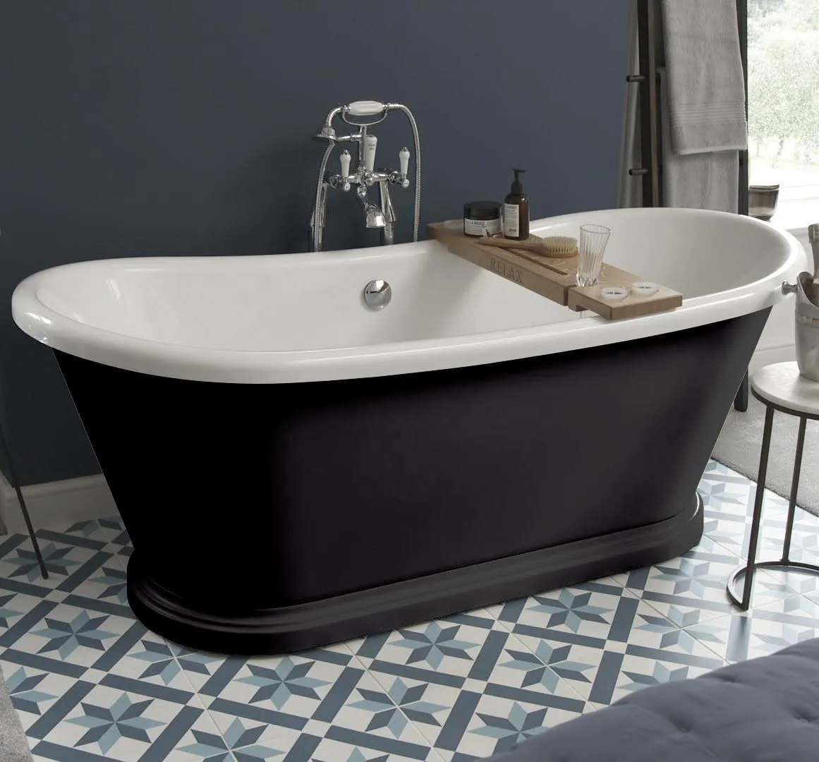 BC Designs Boat Bath Painted Farrow and Ball Pitch Black 1580 x 750mm