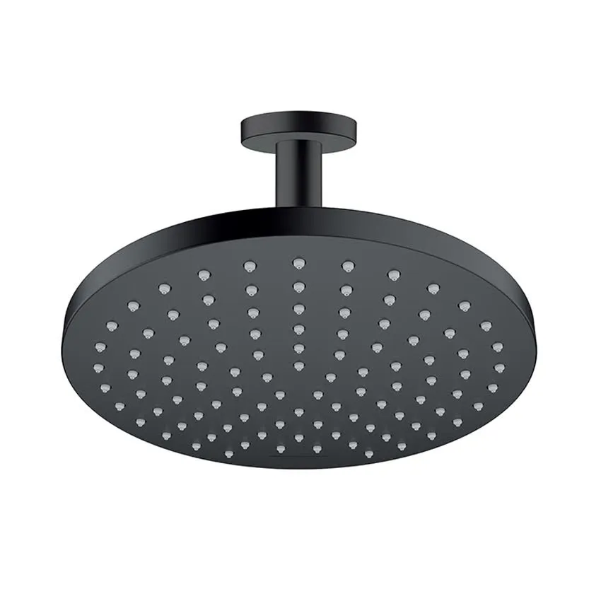hansgrohe Vernis Blend Ceiling Round Drencher Shower Head 200mm - Black 100mm Arm