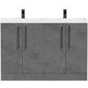 Orchard Kemp riven grey floorstanding double vanity unit with black handles and basin 1200mm with taps