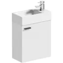 Clarity Compact white wall hung vanity unit with black handle and basin 410mm