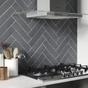 Vernisse Rectangular Steel grey Gloss Plain Ceramic Wall Tile Sample