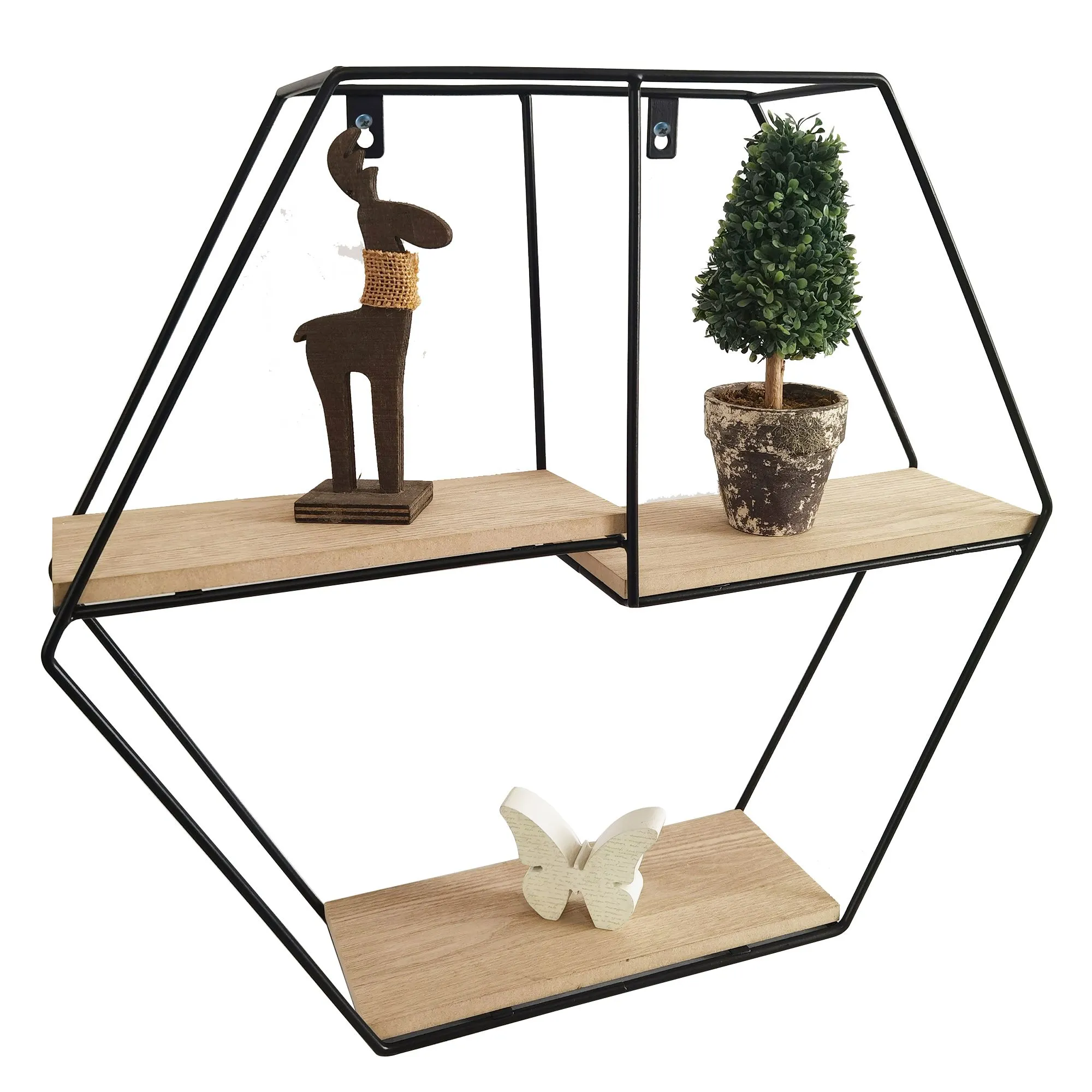 Modular Matt black oak effect Hexagonal Shelf (L)480mm (D)110mm
