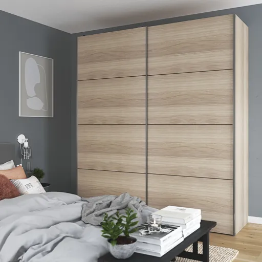 Atomia Matt oak effect Sliding Wardrobe Door (H)560mm (W)987mm, Pack of 4