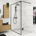 GoodHome Ezili Matt Black Clear glass Fixed Walk-in Shower panel (H)1950mm (W)1190mm (T)22mm