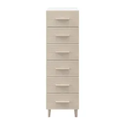 Atomia Freestanding Matt white oak effect Chipboard 6 Drawer Tall Chest of drawers, Pack of 1 (H)1125mm (W)375mm (D)390mm