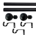 GoodHome Araxos Matt Black Extendable Ball Curtain pole Set, (L)1200mm-2100mm (Dia)28mm