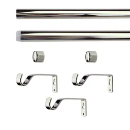 GoodHome Olympe Chrome effect Extendable Cap Curtain pole Set, (L)1200mm-2100mm (Dia)28mm