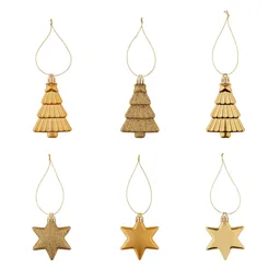 Assorted Gold Star & tree Bauble, Pack of 12