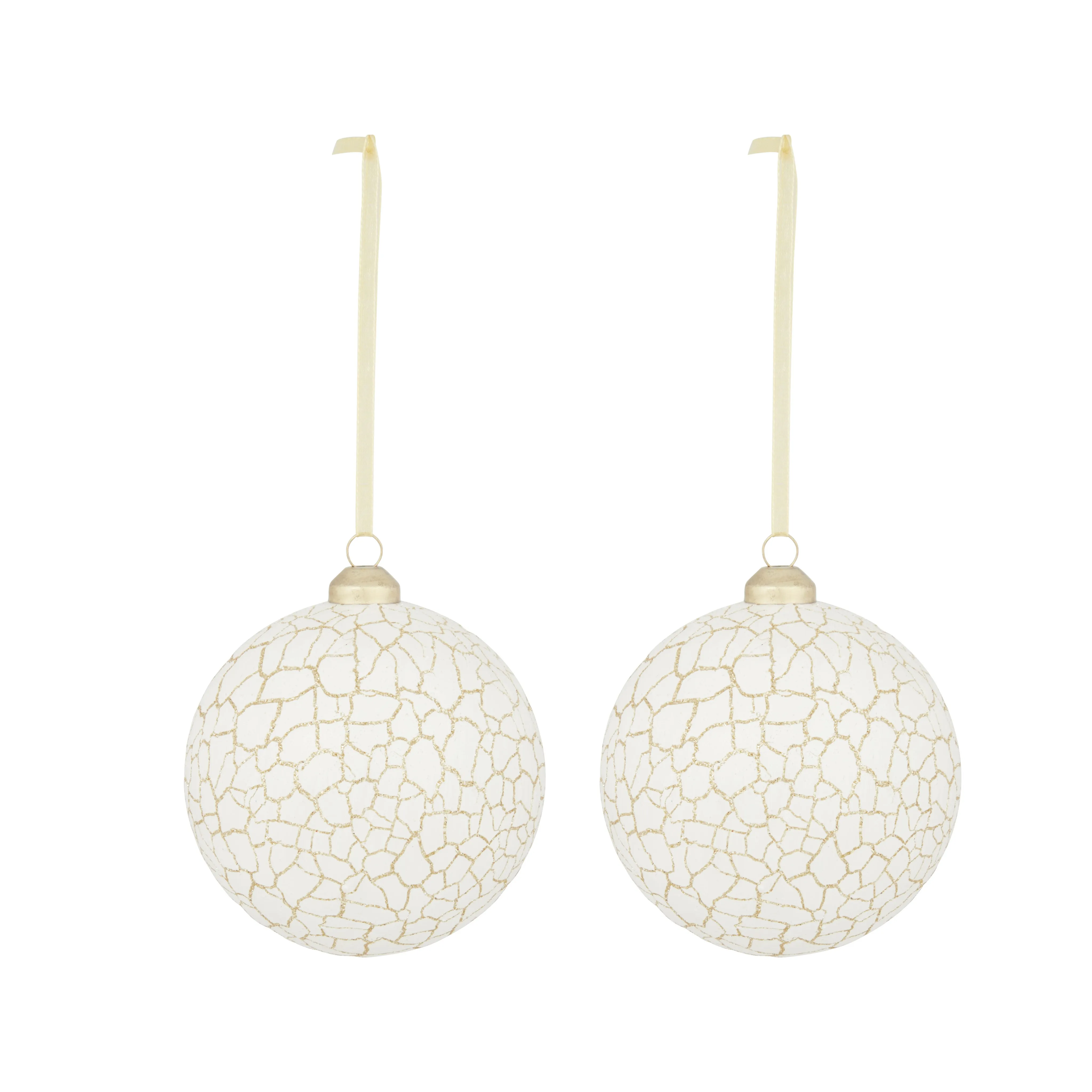 White & champagne Crackle effect Glaze Bauble, Set of 2