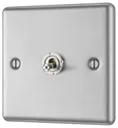 GoodHome Brushed Steel 20A 2 way 1 gang Raised rounded Single toggle light Switch