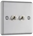 GoodHome Brushed Steel 20A 2 way 2 gang Raised rounded Double toggle light Switch