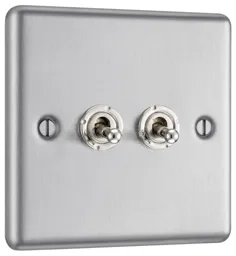 GoodHome Brushed Steel 20A 2 way 2 gang Raised rounded Double toggle light Switch