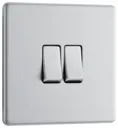 GoodHome Brushed Steel 20A 2 way 2 gang Flat Double light Screwless Switch
