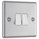 GoodHome Brushed Steel 20A 2 way 2 gang Raised rounded Double light Switch