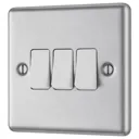 GoodHome Brushed Steel 20A 2 way 3 gang Raised rounded Triple light Switch