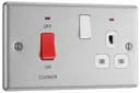 GoodHome Brushed Steel Single 13A Switched Cooker switch & socket with neon & White inserts