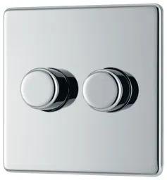 GoodHome Chrome Flat profile Double 2 way 400W Screwless Dimmer switch
