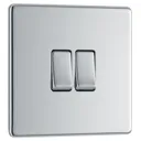 GoodHome Chrome 20A 2 way 2 gang Flat Double light Screwless Switch