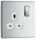 GoodHome Chrome Single 13A Switched Socket & White inserts