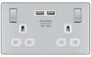 GoodHome Chrome Double 13A Screwless Switched Socket with USB x2 & White inserts