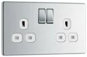 GoodHome Chrome Double 13A Switched Socket & White inserts