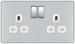 GoodHome Chrome Double 13A Switched Socket & White inserts, Pack of 5