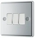 GoodHome Chrome 20A 2 way 3 gang Raised rounded Triple light Switch