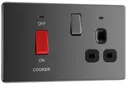 GoodHome Stainless steel Gloss black nickel effect Single 13A Switched Cooker switch & socket with neon with Black inserts