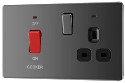 GoodHome Stainless steel Gloss black nickel effect Single 13A Switched Cooker switch & socket with neon with Black inserts
