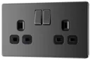 GoodHome Black Nickel Double 13A Screwless Switched Socket with Black inserts