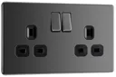 GoodHome Black Nickel Double 13A Screwless Switched Socket with Black inserts